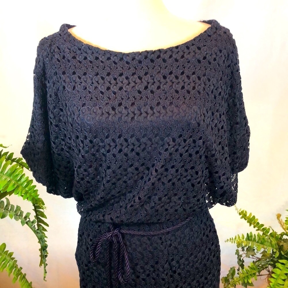 Jessica Howard Navy Blue Crochet Lace Dress Bateau Neckline Women’s Size 6 EUC - Picture 11 of 14